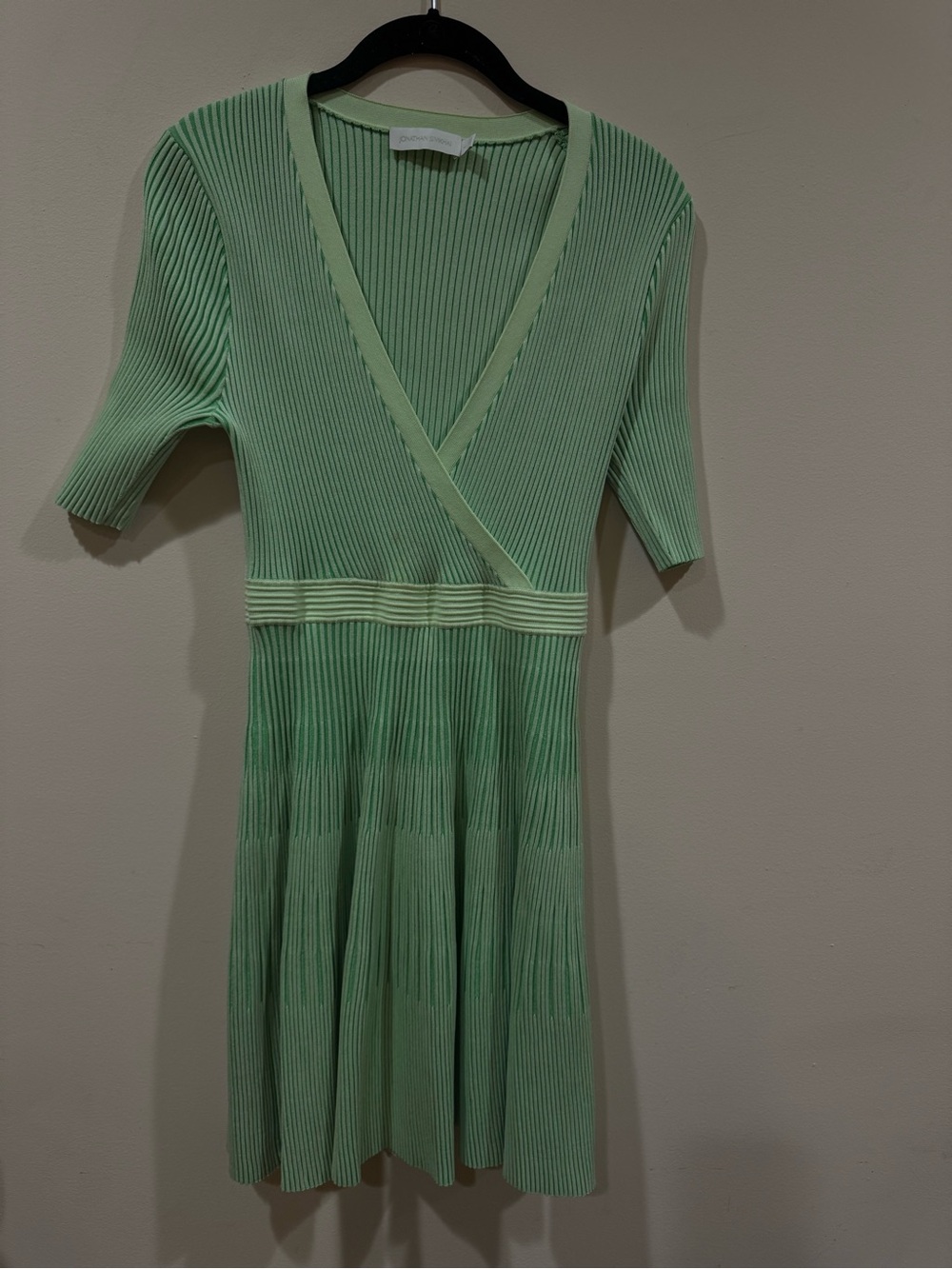 Jonathan Simkhai Mint Green Ribbed Wrap-Style Midi Dress